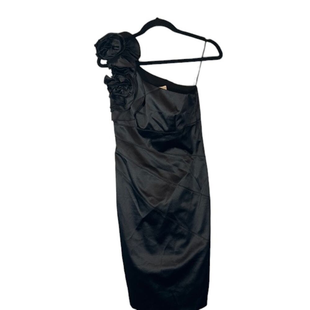 Jessica Simpson Black One Shoulder Flower Bud Formal Bodycon Dress Women Sz 4